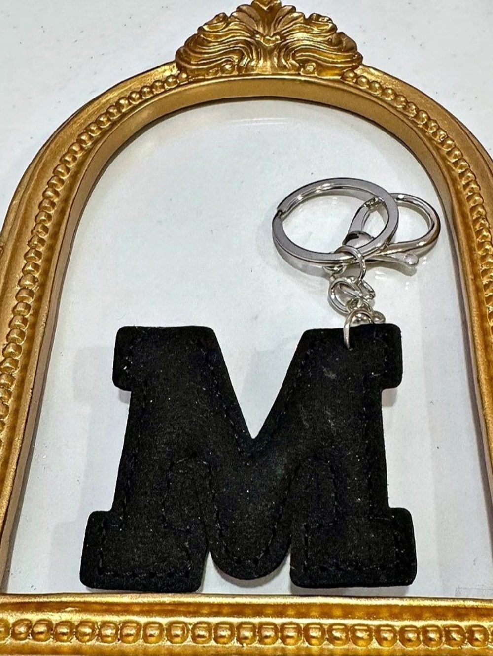New M Rhinestone Initial Keychain Black & Silver - Picture 3 of 5